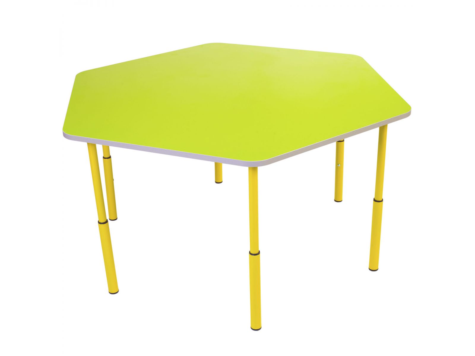 Стіл дитячий 6-кутний, на ростові групи № 1-3, на круглій металевій трубі, для розміщення в дитячих садочках, АЛМАНТ, 1180х1040х460-580 мм.